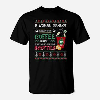A Cannot Survive On Coffee Alone Scottie Xmas T-Shirt - Monsterry