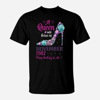 A Queen Was Born In November 39Th Birthday 1982 High Heels Sweatshirt T-Shirt | Crazezy UK