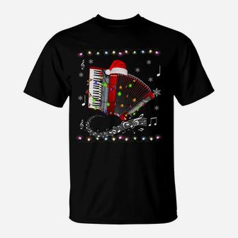 Accordion Instrument Santa Hat Christmas Lights Xmas Gifts T-Shirt | Crazezy