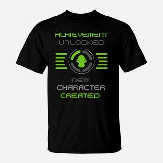 Achivement Daddy Unlocked Gamer Promoted To Dad Father's Day T-Shirt | Crazezy