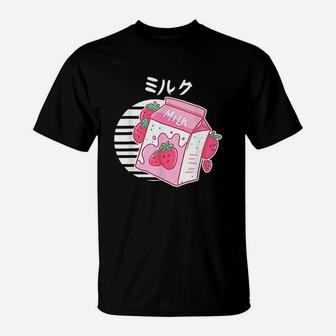 Aesthetic Pink Pastel Korean Strawberry Milk Carton Gift T-Shirt | Crazezy CA