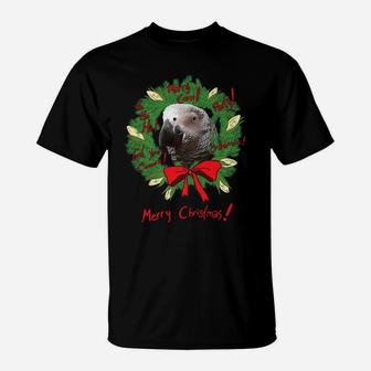 African Grey Parrot Merry Corn Christmas Wreath T-Shirt | Crazezy DE