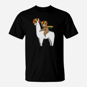 Afro Sloth Riding African Llama Black History T-Shirt - Thegiftio UK