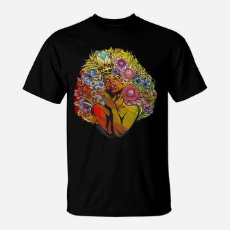 Afro Women African American Flower Afro Hair African Melanin T-Shirt | Crazezy