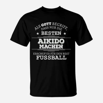 Aikido vs. Fußball Humor T-Shirt, Lustiges Spruch-Shirt für Kampfsportler - Seseable