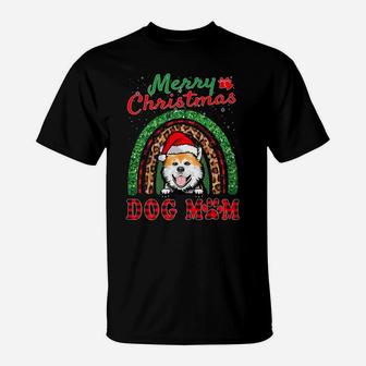 Akita Inu Santa Dog Mom Boho Rainbow Funny Christmas T-Shirt | Crazezy AU