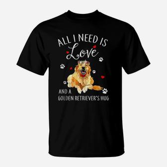 All I Needs Is Love And A Golden Retriever Dog Apparel Xmas T-Shirt - Monsterry AU