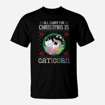 All I Want For Christmas Is A Unicorn Cat Caticorn Ugly Xmas T-Shirt | Crazezy CA