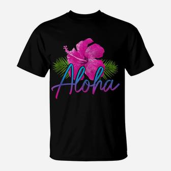 Aloha Hawaiian Islands Hawaii Surf Hibiscus Flower Surfer T-Shirt | Crazezy