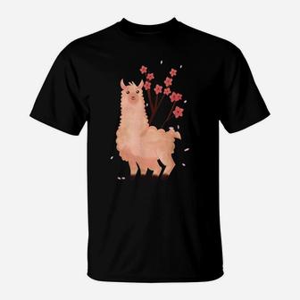 Alpaca Japanese Sakura Cherry Blossom Flower Vintage Cute T-Shirt | Crazezy AU