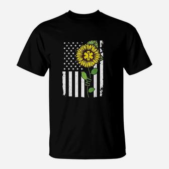 American Flag Emt Sunflower T-Shirt | Crazezy AU