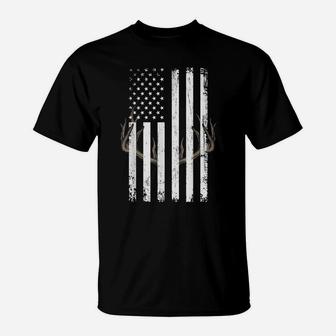 American Flag Hunter Hunting Antlers Gift T-Shirt | Crazezy