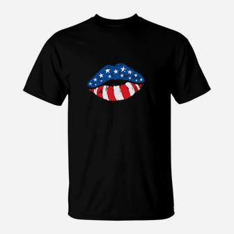 American Flag Lips Independence Day 4Th Of July Party T-Shirt - Monsterry