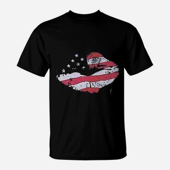 American Flag Lips T-Shirt | Crazezy