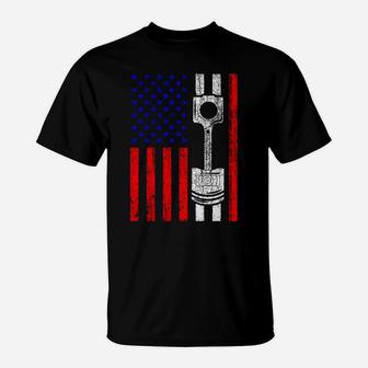 American Flag Piston Muscle Car Patriotic T-Shirt | Crazezy
