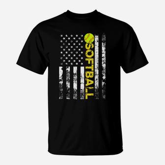 American Flag Softball Team Gift T-Shirt | Crazezy