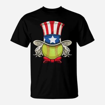 American Flag Softball Uncle Sam 4Th Of July T-Shirt - Monsterry AU