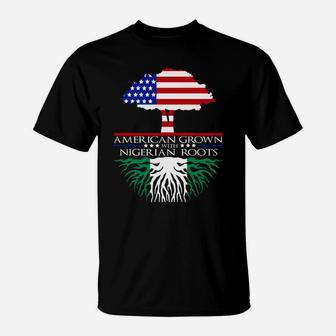 American Grown Nigerian African Roots Us Flag Nigeria T-Shirt | Crazezy