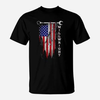 American Grunnge Flag Usa Flag Millwright 1 Millwright For Men T-Shirt - Thegiftio UK