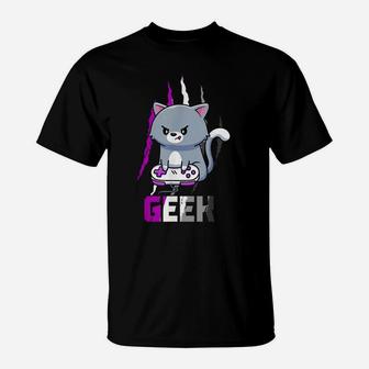 Asexual Geek Nerd Pride Lgbt Video Game Lovers Gift Cat T-Shirt | Crazezy
