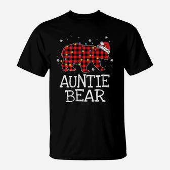 Auntie Bear Red Plaid Christmas Pajama Family Gift T-Shirt | Crazezy