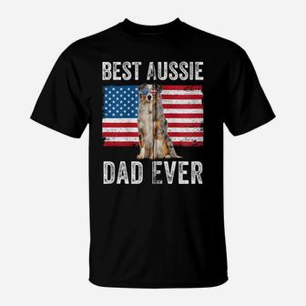Australian Shepherd Dad American Flag Dog Lover Aussie Dad Zip Hoodie T-Shirt | Crazezy CA