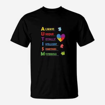 Autism Awareness Autism Acronym And Puzzle Piece T-Shirt - Monsterry AU