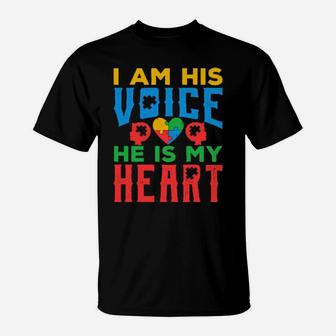 Autism Awareness Grandparents I Am His Voice He Is My Heart T-Shirt - Monsterry