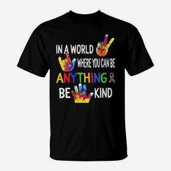 Autism Awareness In World Be Kind Asl Language Puzzle Ribbon T-Shirt - Monsterry