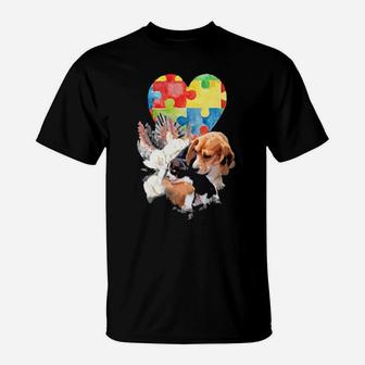 Autism Awareness Mommy Dog With Baby Puppy Puzzle Heart Love T-Shirt - Monsterry