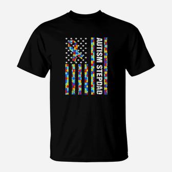 Autism Awareness Pround Autism Stepdad Retro Usa Flag T-Shirt - Monsterry