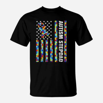 Autism Awareness Pround Autism Stepdad Retro Usa Flag T-Shirt - Monsterry
