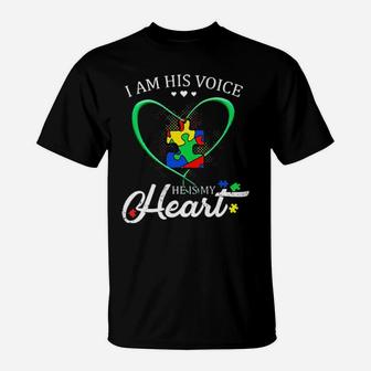 Autism Heart I Am His Voice He Is My Heart T-Shirt - Monsterry UK