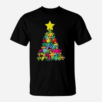 Autism Puzzle Pieces Tree Christmas Shirt Awareness Day Gift T-Shirt | Crazezy