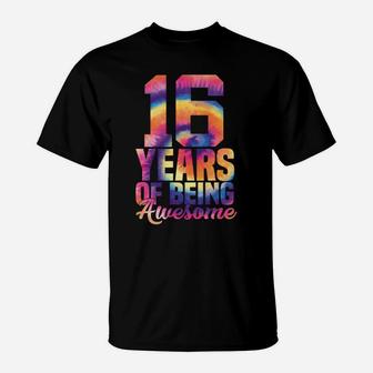 Awesome 16Th Birthday Sixteen 16 Years Old Tie Dye Men Kids T-Shirt | Crazezy AU
