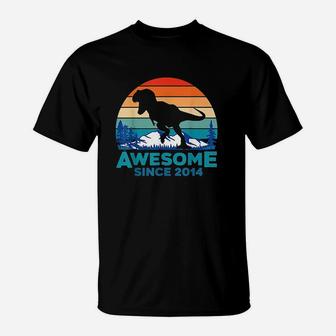 Awesome Since 2014 7 Years Old Dinosaur Gift T-Shirt | Crazezy AU