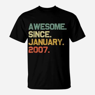 Awesome Since January 2007 14Th Birthday Gift 14 Years Old T-Shirt | Crazezy UK