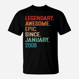 Awesome Since January 2008 13Th Birthday Gift 13 Years Old T-Shirt | Crazezy UK