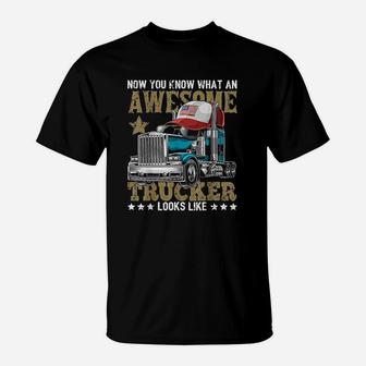 Awesome Trucker American Flag Truck Driver Trucker Hat Gift T-Shirt | Crazezy