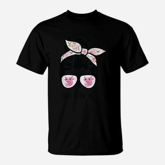 Axolotl Mom Messy Bun Hair Glasses Axolotl Mama Flower T-Shirt | Crazezy