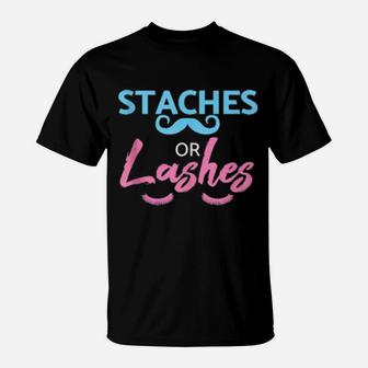 Baby Shower Gender Reveal Shirt Staches Or Lashes T-Shirt - Monsterry UK