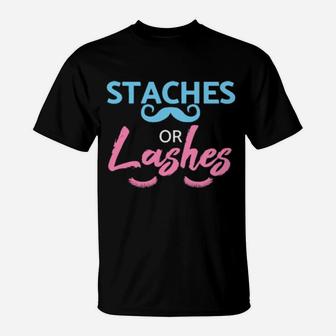 Baby Shower Gender Reveal Staches Or Lashes T-Shirt - Monsterry AU