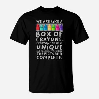 Back To School Teacher We Are Like A Box Of Crayons Sweatshirt T-Shirt | Crazezy