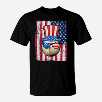 Baseball Ball American Flag 4Th Of July T-Shirt - Monsterry