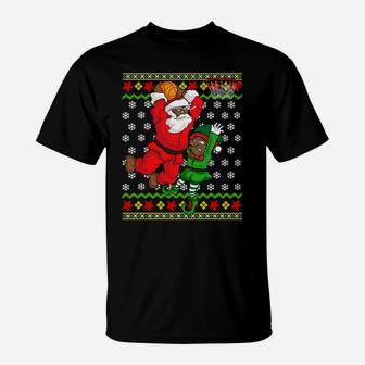 Basketball African American Santa Dunk Elf Ugly Christmas Sweatshirt T-Shirt | Crazezy