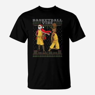 Basketball African American Santa Reindeer Ugly Christmas T-Shirt | Crazezy
