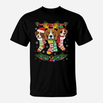 Beagle Dogs Inside Noel Socks Merry Christmas Day Dad Mom T-Shirt | Crazezy