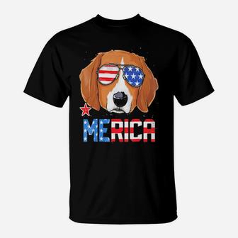 Beagle Merica 4Th Of July American Flag T-Shirt - Monsterry