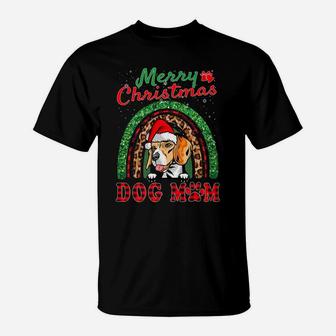 Beagle Santa Dog Mom Boho Rainbow Funny Christmas Xmas T-Shirt | Crazezy