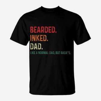 Bearded Inked Dad Funny For Daddy Tattoo Man Father Vintage T-Shirt | Crazezy UK